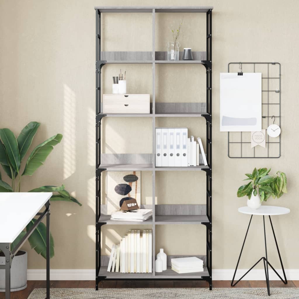 Bibliothèque sonoma gris 78,5x33x188,5 cm bois d'ingénierie - XIOS
