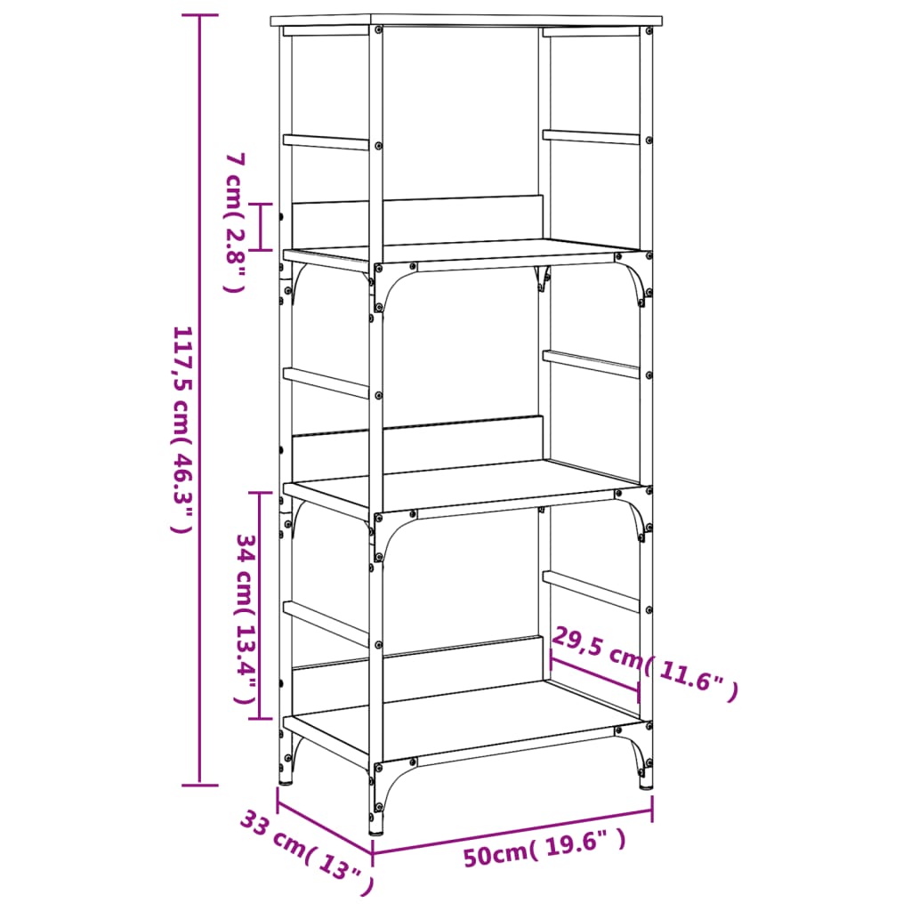 Bibliothèque sonoma gris 50x33x117,5 cm bois d'ingénierie - XIOS