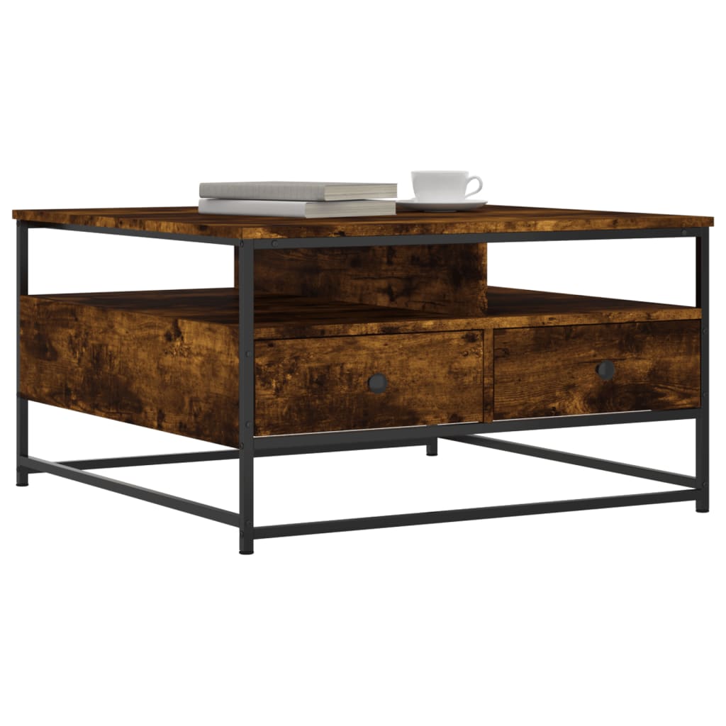 Table basse chêne fumé 80x80x45 cm bois d'ingénierie XIOS