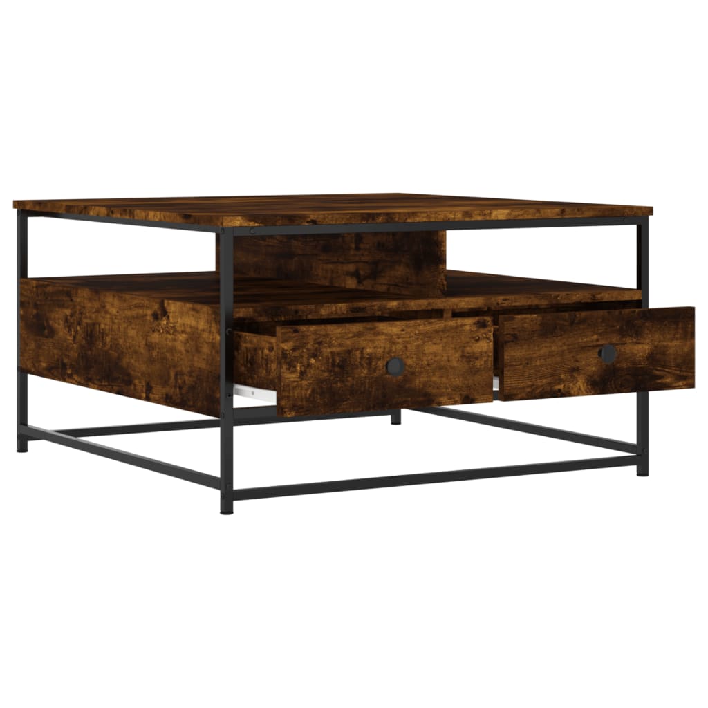 Table basse chêne fumé 80x80x45 cm bois d'ingénierie XIOS