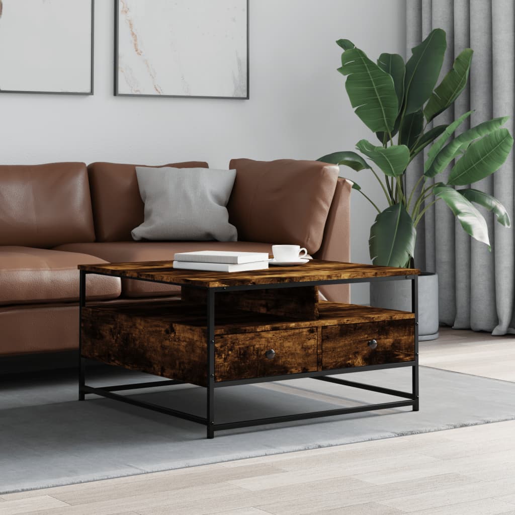 Table basse chêne fumé 80x80x45 cm bois d'ingénierie XIOS