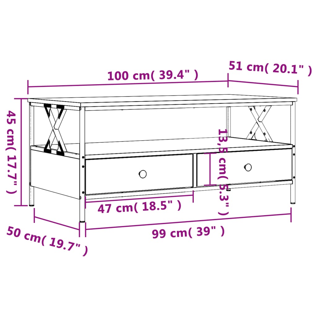 Table basse noir 100x51x45 cm bois d'ingénierie - XIOS