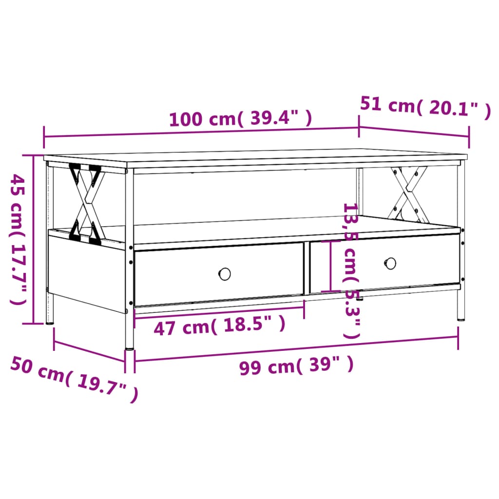 Table basse chêne sonoma 100x51x45 cm bois d'ingénierie - XIOS