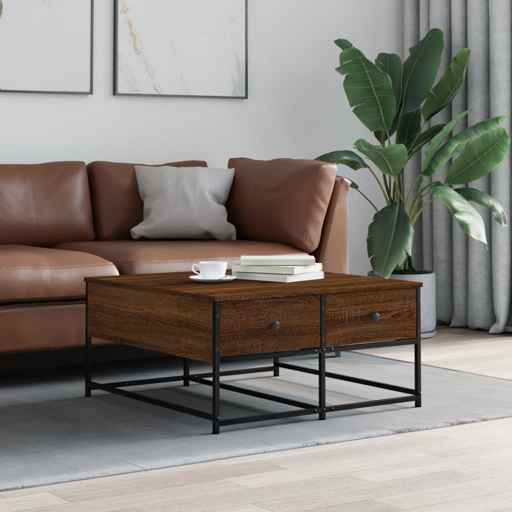 Table basse chêne marron 80x80x40 cm bois d'ingénierie - XIOS