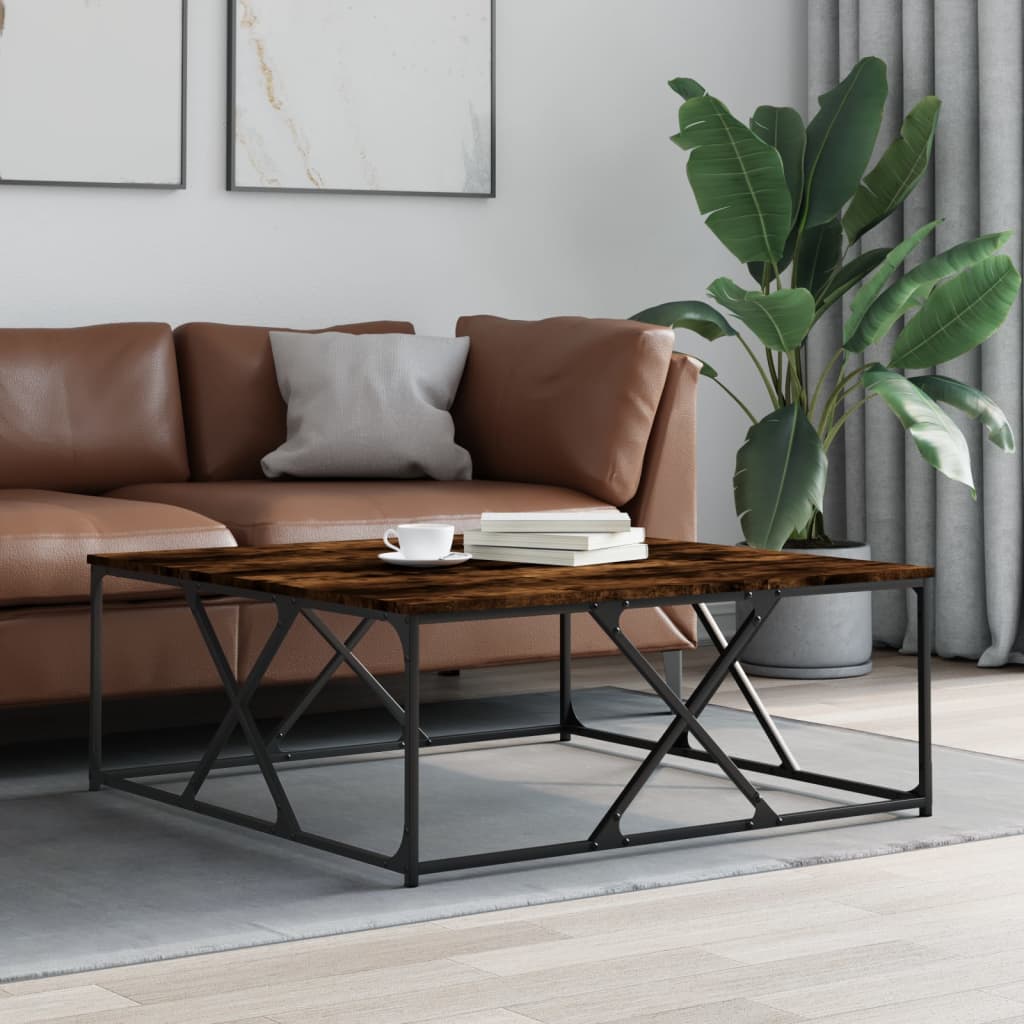Table basse chêne fumé 100x100x40 cm bois d'ingénierie - XIOS