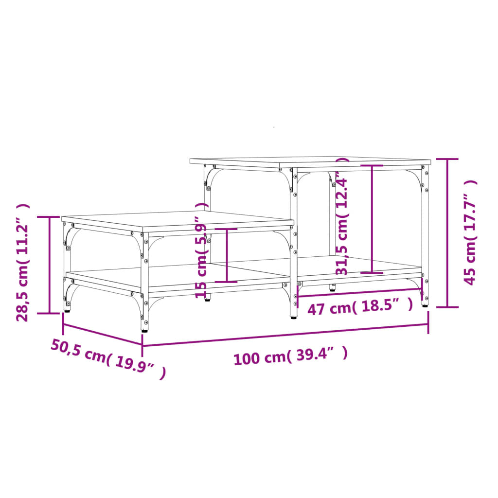 Table basse noir 100x50,5x45 cm bois d'ingénierie - XIOS