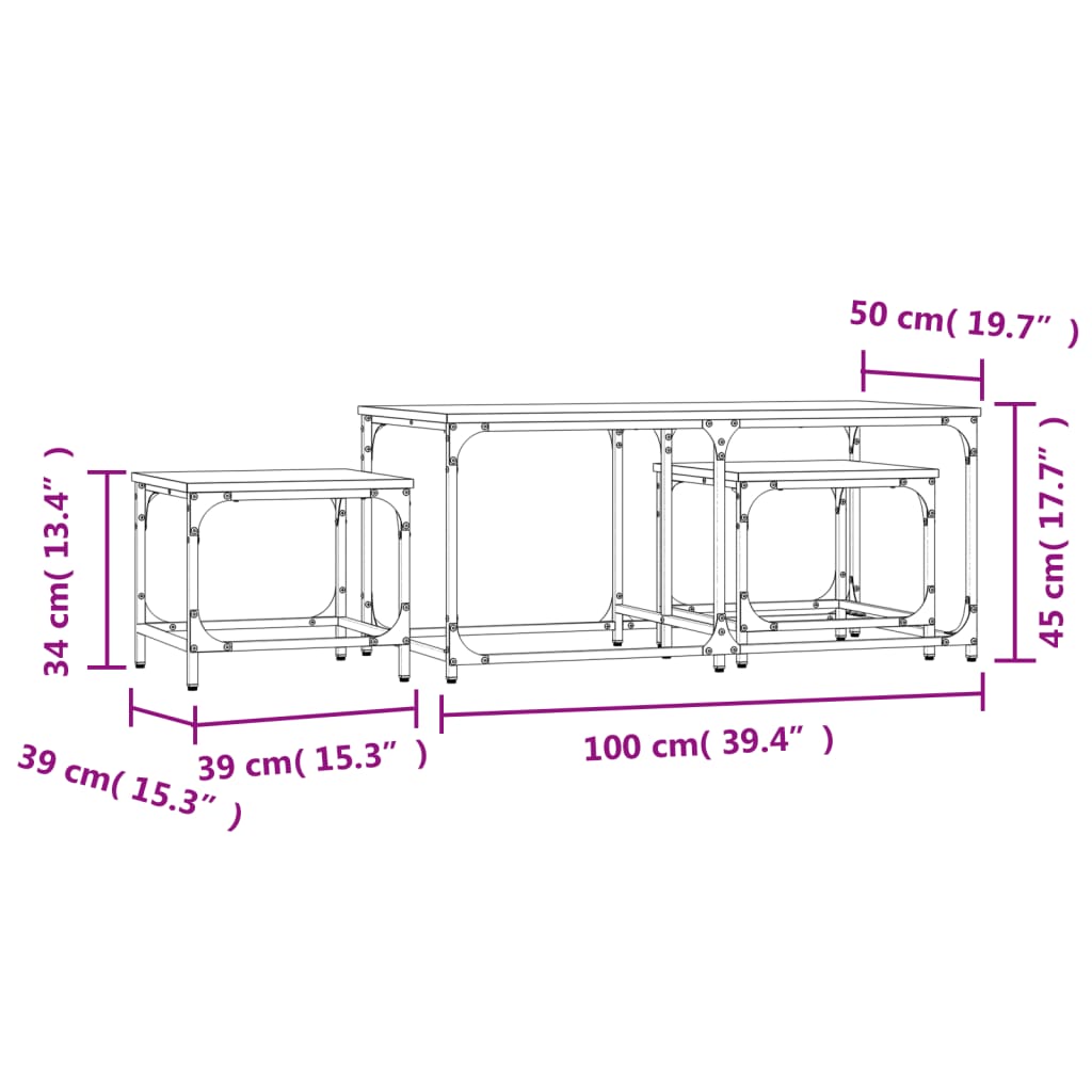 Tables basses gigognes 3 pcs noir bois d'ingénierie - XIOS
