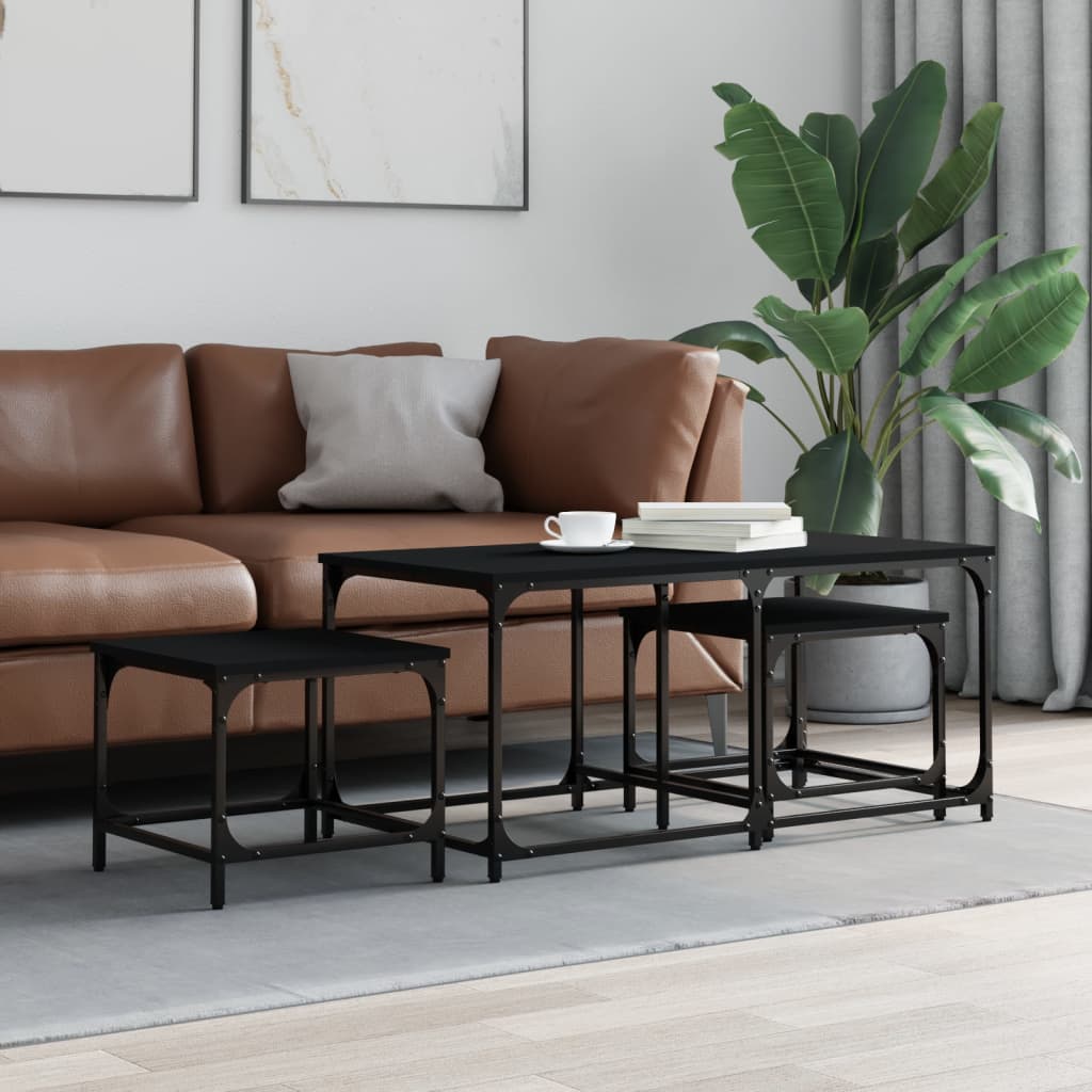 Tables basses gigognes 3 pcs noir bois d'ingénierie - XIOS
