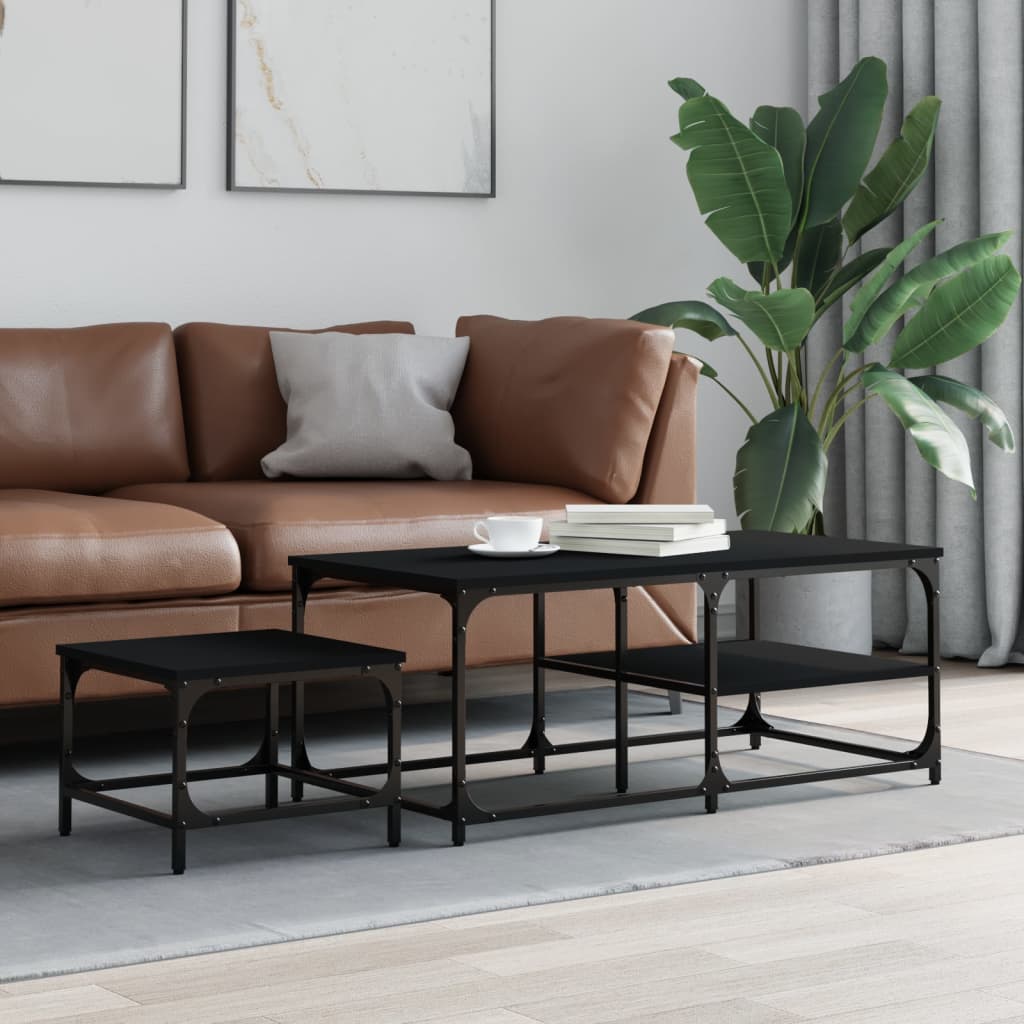 Tables basses gigognes 2 pcs noir bois d'ingénierie - XIOS