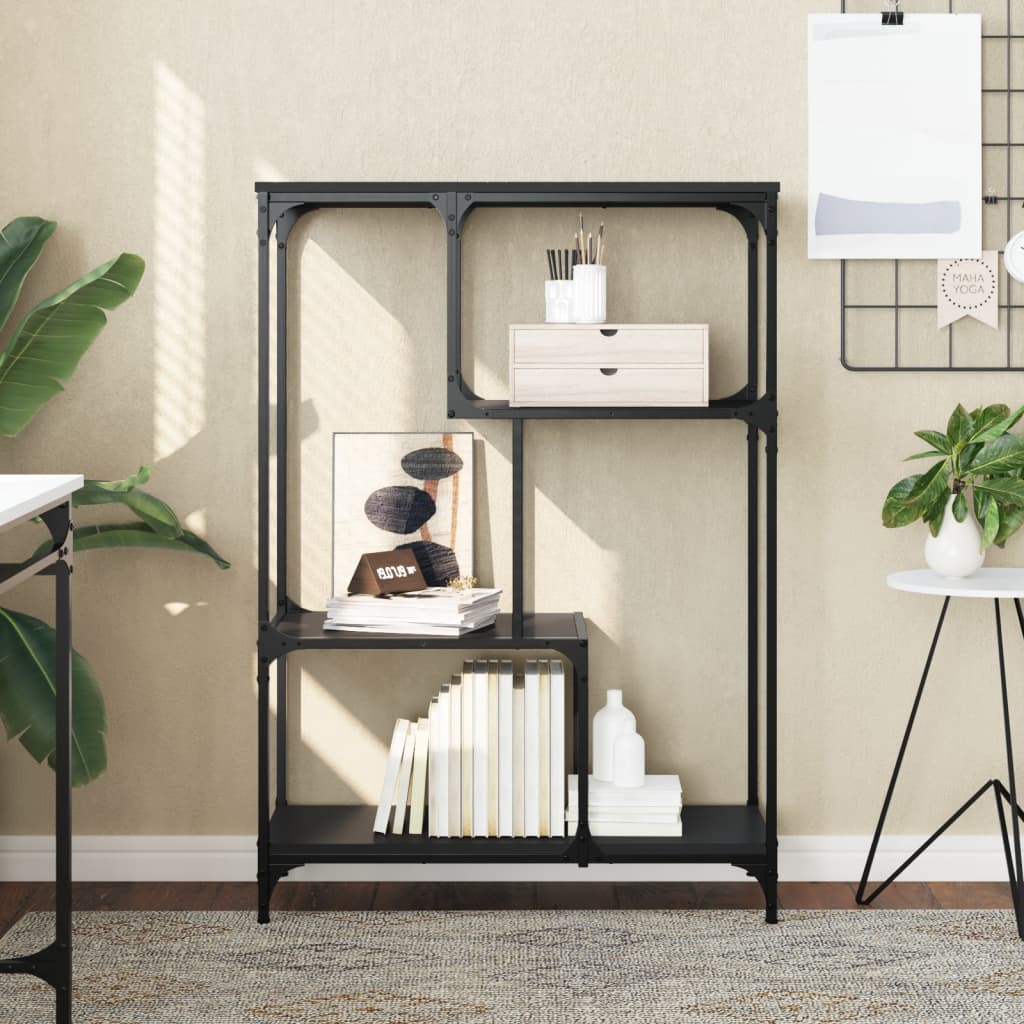 Bibliothèque noir 81x36x115 cm bois d'ingénierie et acier - XIOS