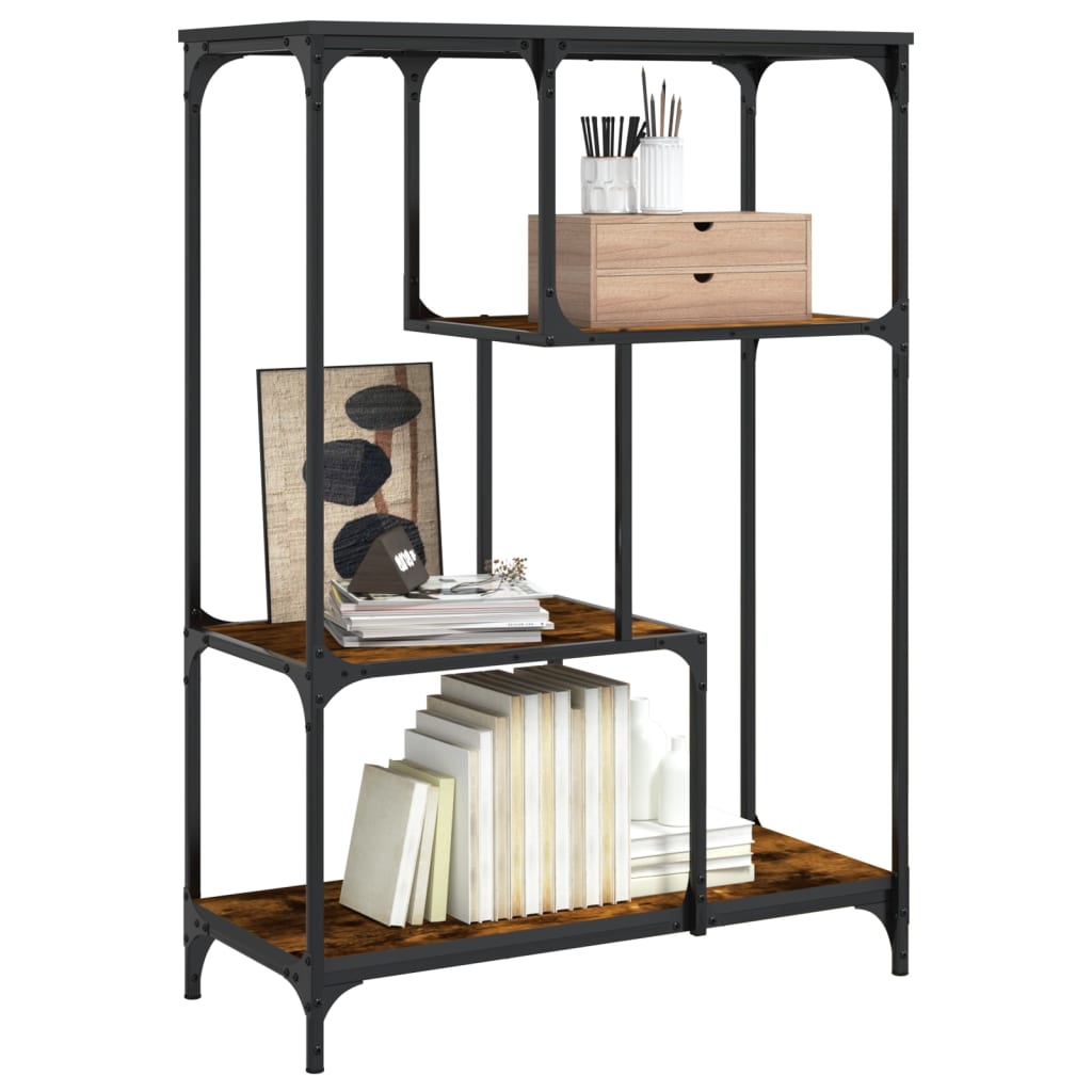 Bibliothèque chêne fumé 81x36x115 cm bois ingénierie et acier - XIOS
