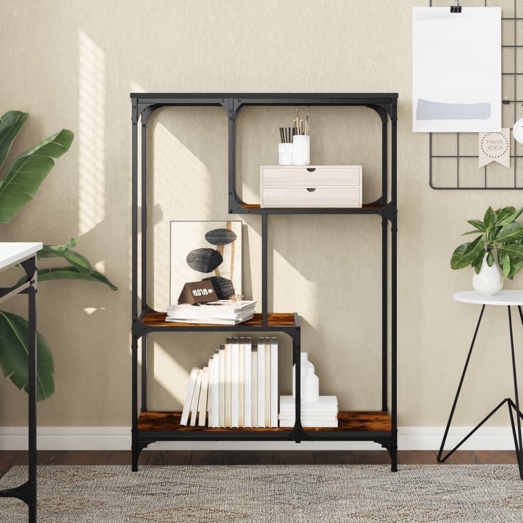 Bibliothèque chêne fumé 81x36x115 cm bois ingénierie et acier - XIOS