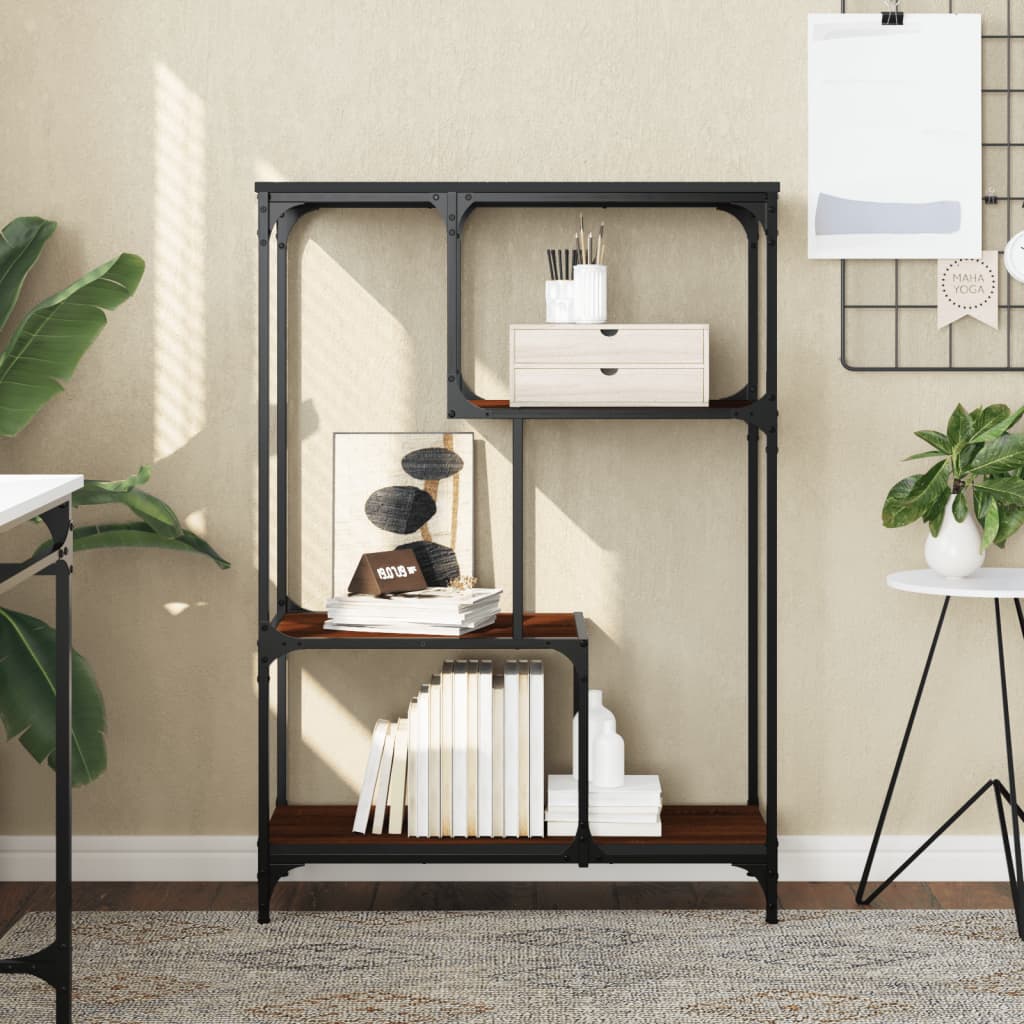 Bibliothèque chêne marron 81x36x115 cm bois ingénierie et acier - XIOS
