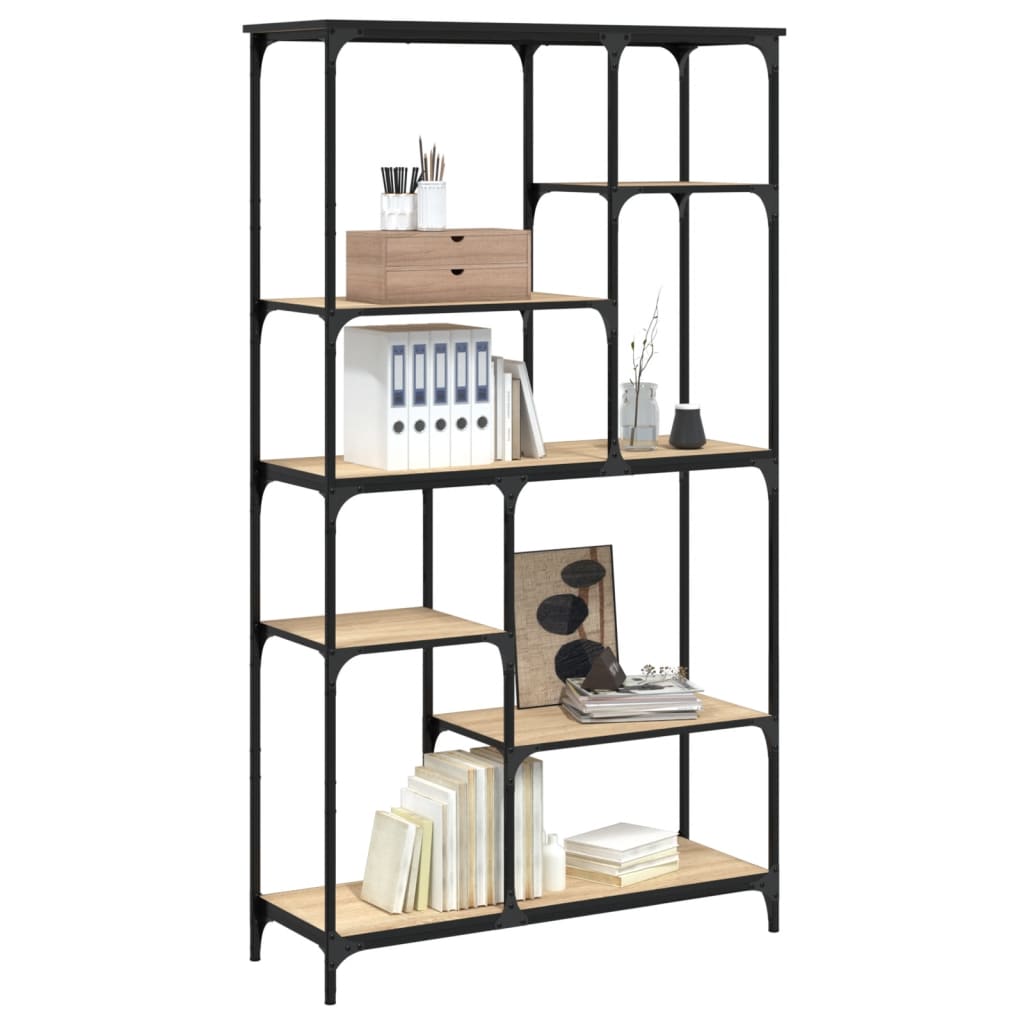 Bibliothèque chêne sonoma 99x35,5x176 cm bois ingénierie acier - XIOS