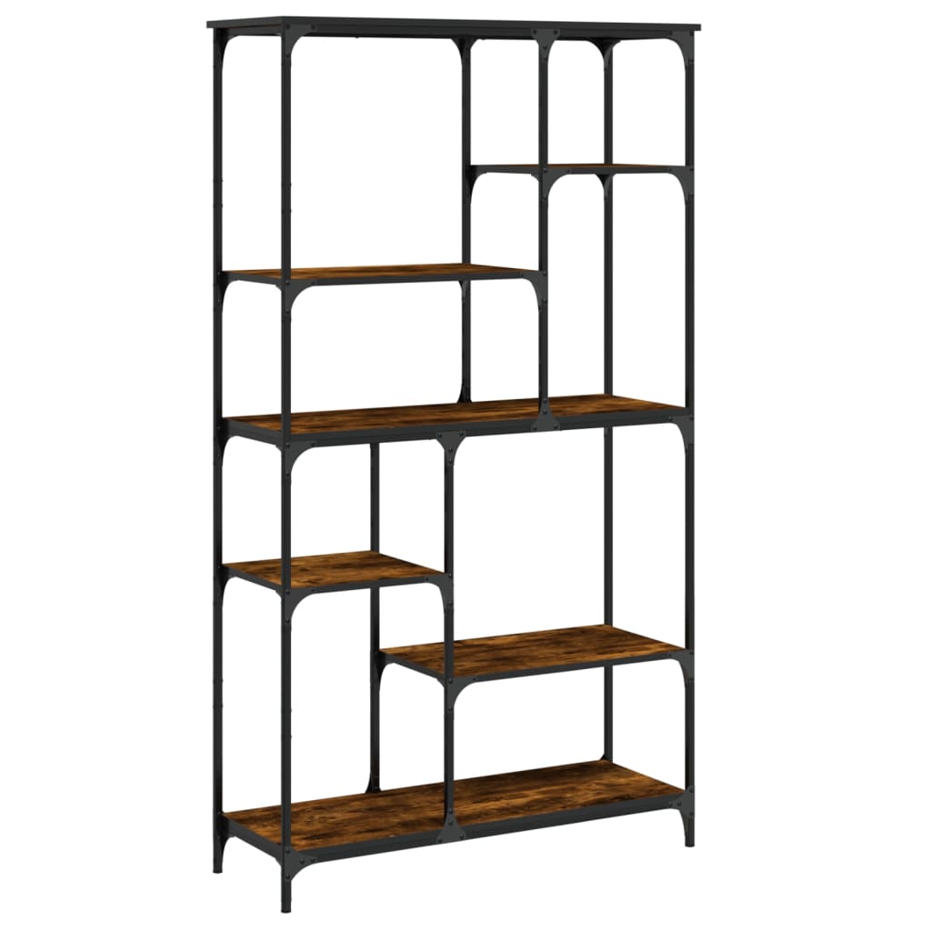Bibliothèque chêne fumé 99x35,5x176 cm bois ingénierie acier - XIOS