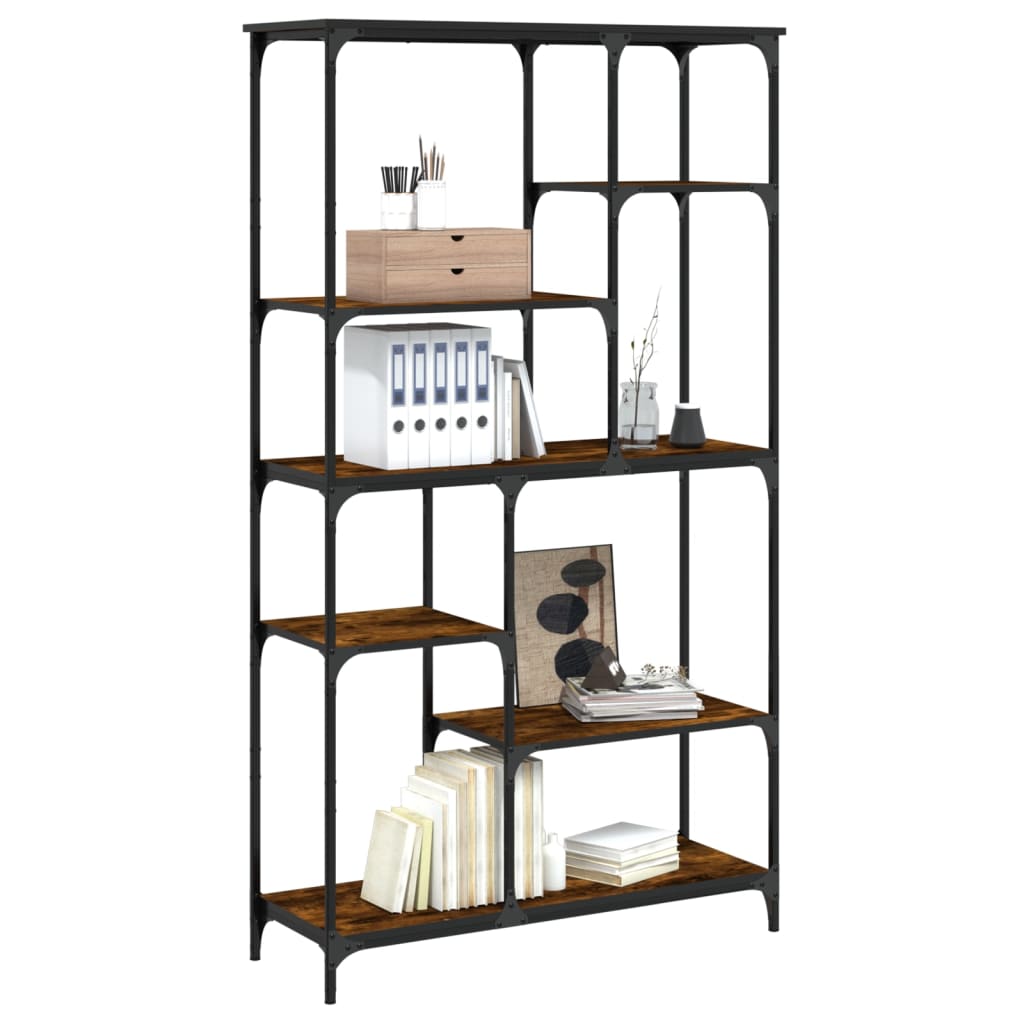 Bibliothèque chêne fumé 99x35,5x176 cm bois ingénierie acier - XIOS