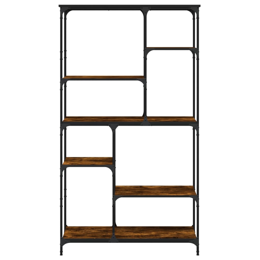 Bibliothèque chêne fumé 99x35,5x176 cm bois ingénierie acier - XIOS
