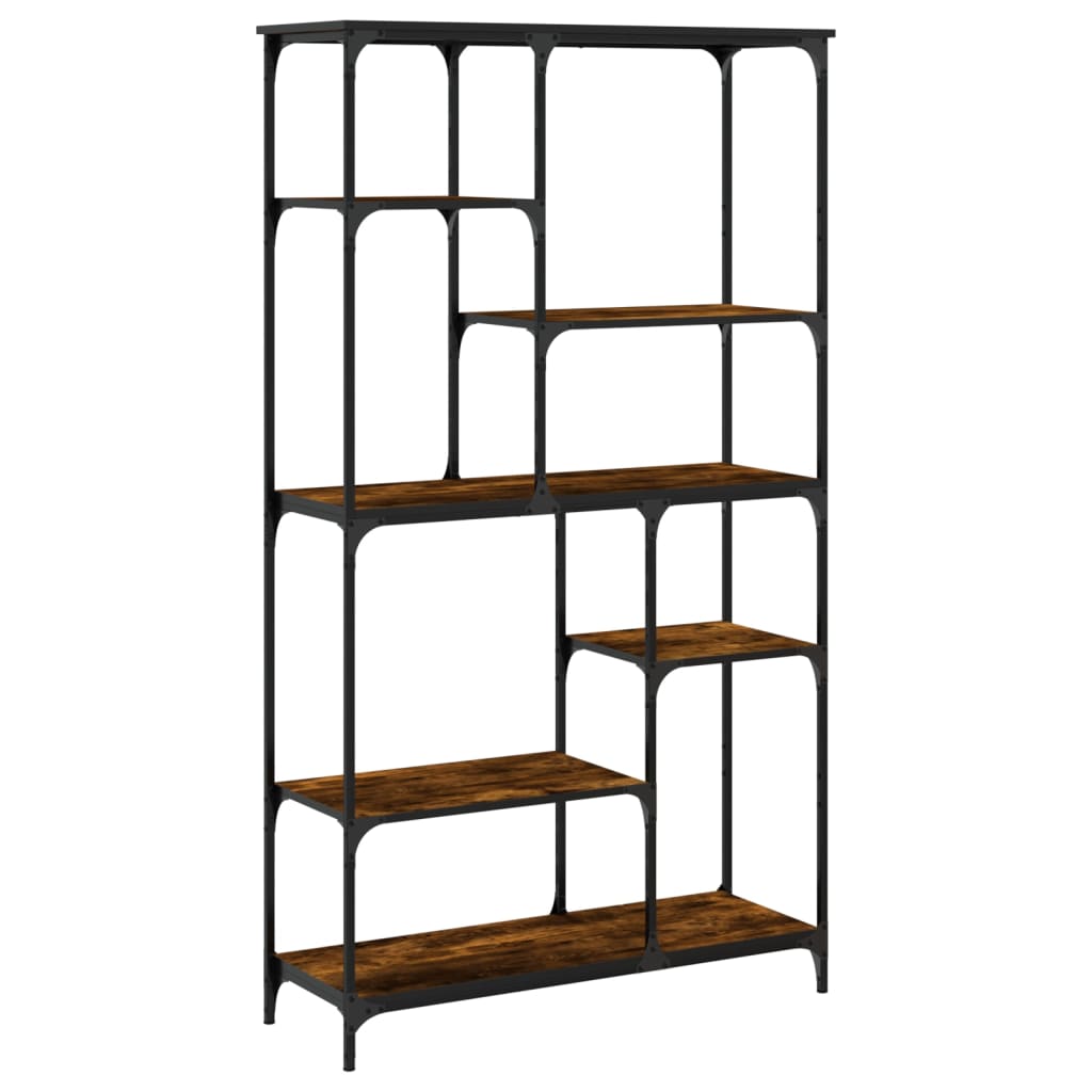 Bibliothèque chêne fumé 99x35,5x176 cm bois ingénierie acier - XIOS