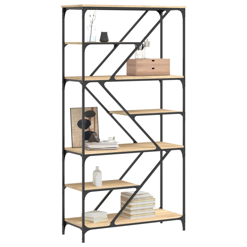 Bibliothèque chêne sonoma 91x36x176 cm bois ingénierie et acier - XIOS