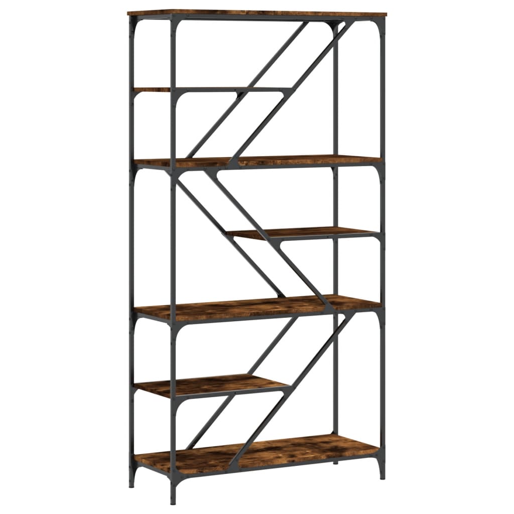 Bibliothèque chêne fumé 91x36x176 cm bois ingénierie et acier - XIOS