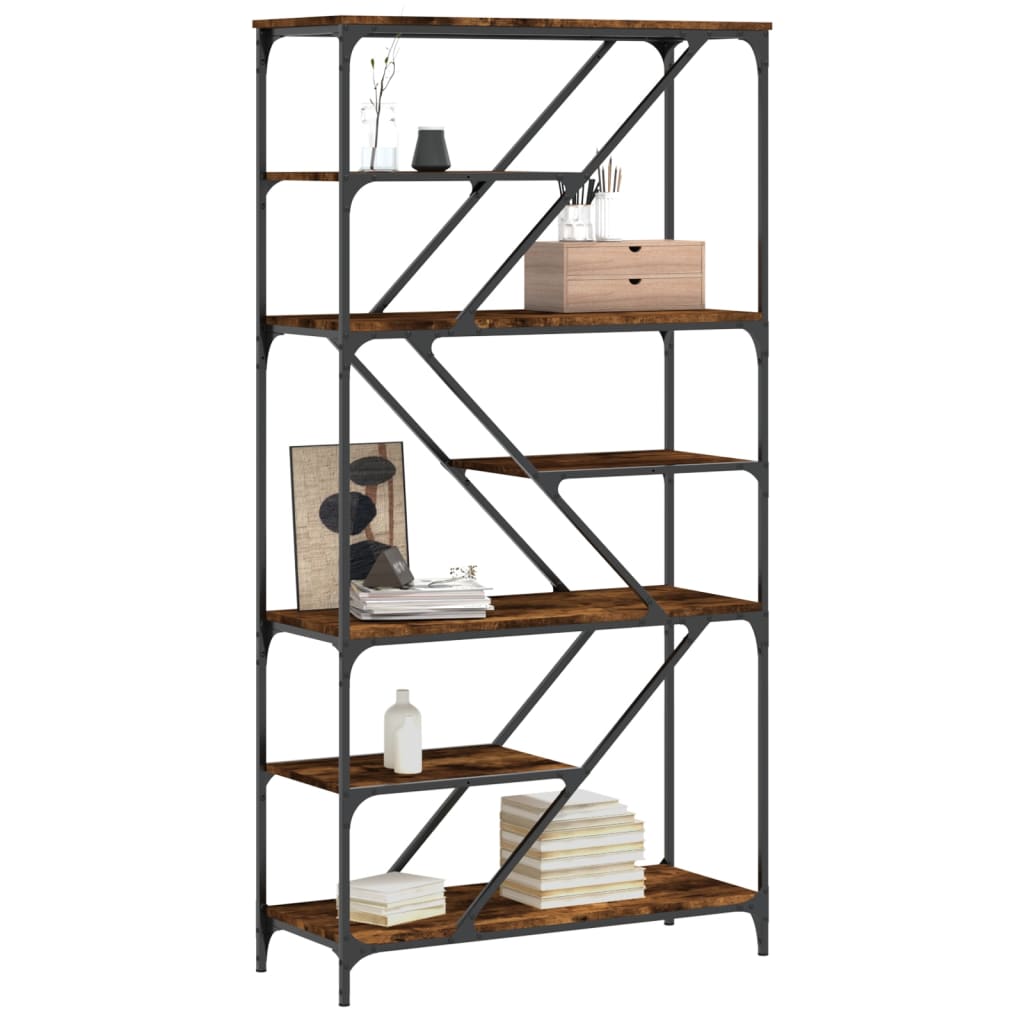 Bibliothèque chêne fumé 91x36x176 cm bois ingénierie et acier - XIOS