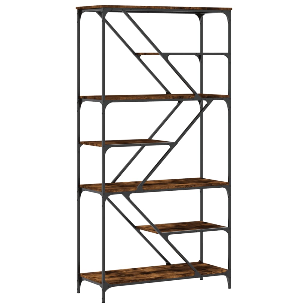 Bibliothèque chêne fumé 91x36x176 cm bois ingénierie et acier - XIOS