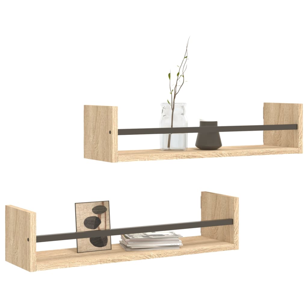 Étagères murales avec barres 2 pcs chêne sonoma 60x16x14 cm - XIOS