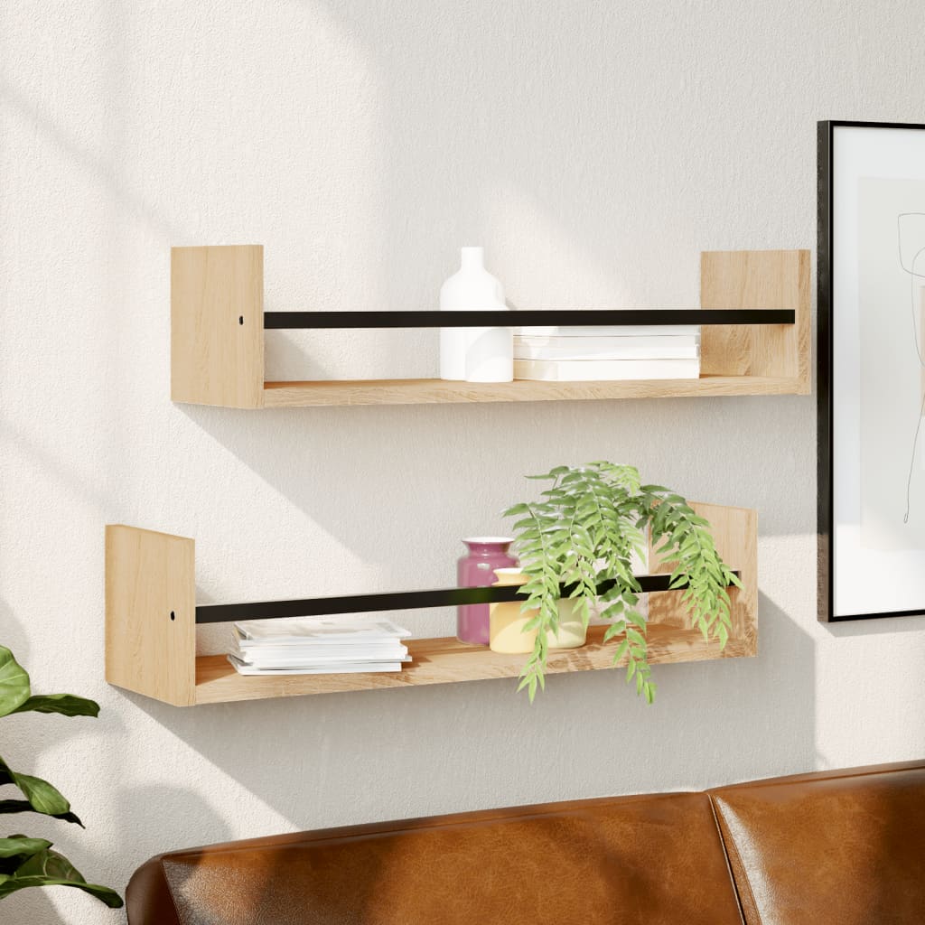 Étagères murales avec barres 2 pcs chêne sonoma 60x16x14 cm - XIOS