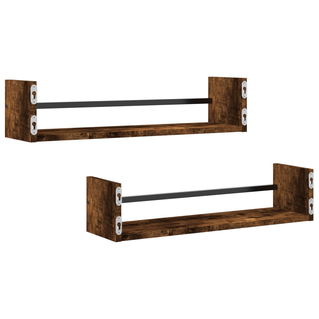Étagères murales avec barres 2 pcs chêne fumé 60x16x14 cm - XIOS