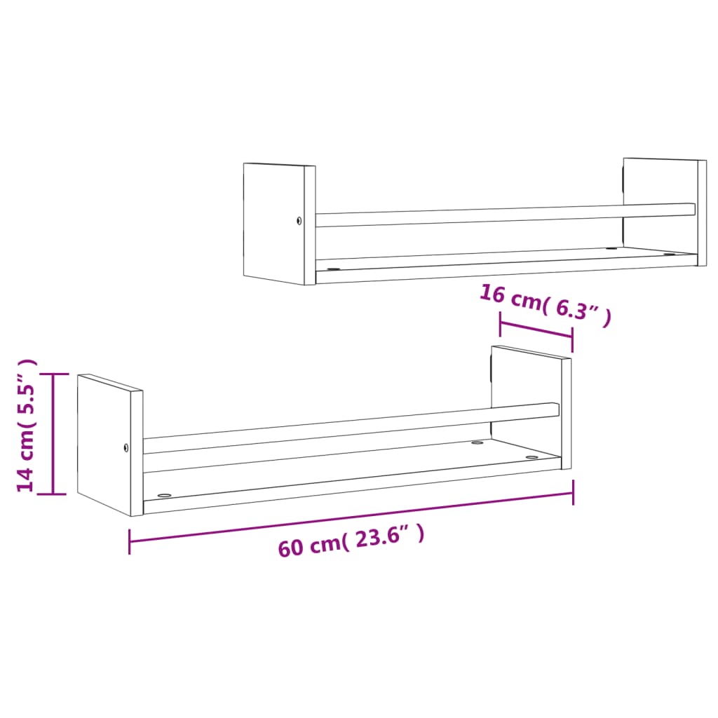 Étagères murales avec barres 2 pcs chêne fumé 60x16x14 cm - XIOS