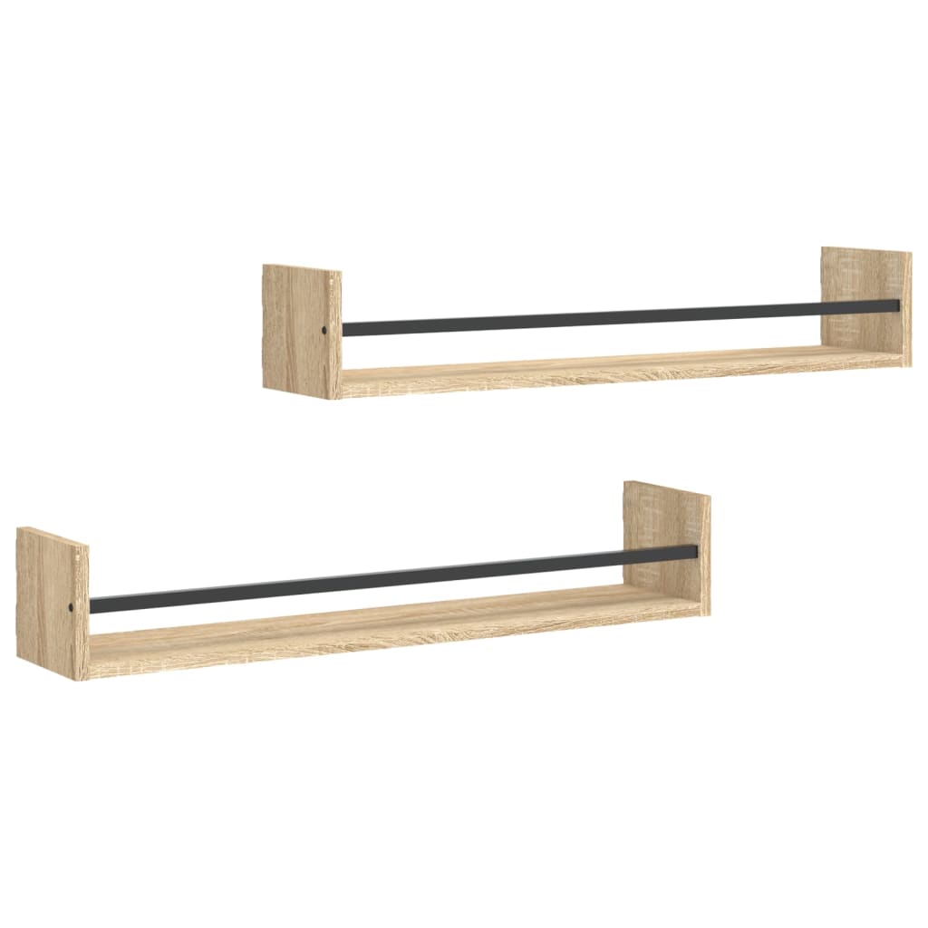 Étagères murales avec barres 2 pcs chêne sonoma 80x16x14 cm - XIOS