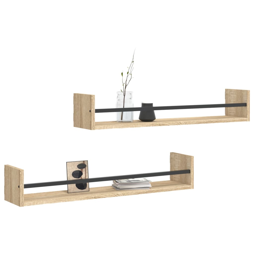 Étagères murales avec barres 2 pcs chêne sonoma 80x16x14 cm - XIOS