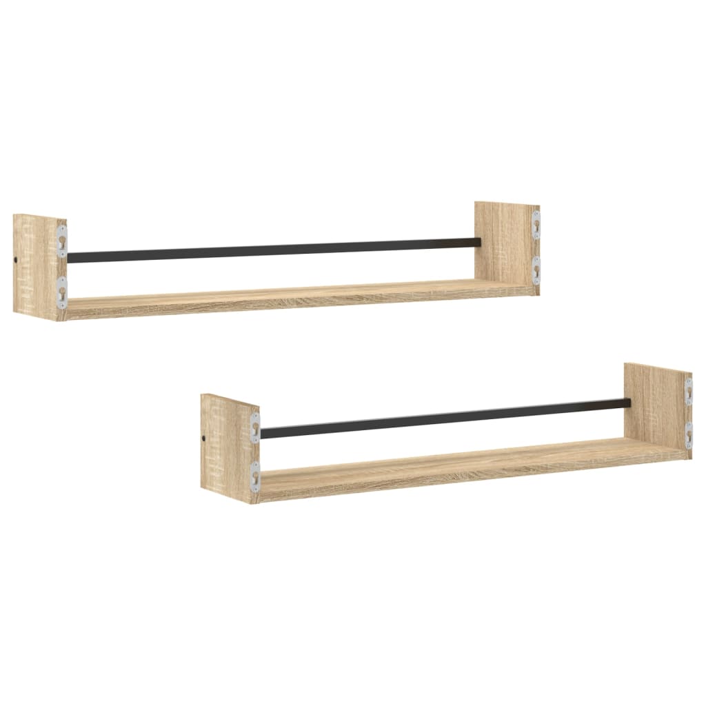 Étagères murales avec barres 2 pcs chêne sonoma 80x16x14 cm - XIOS