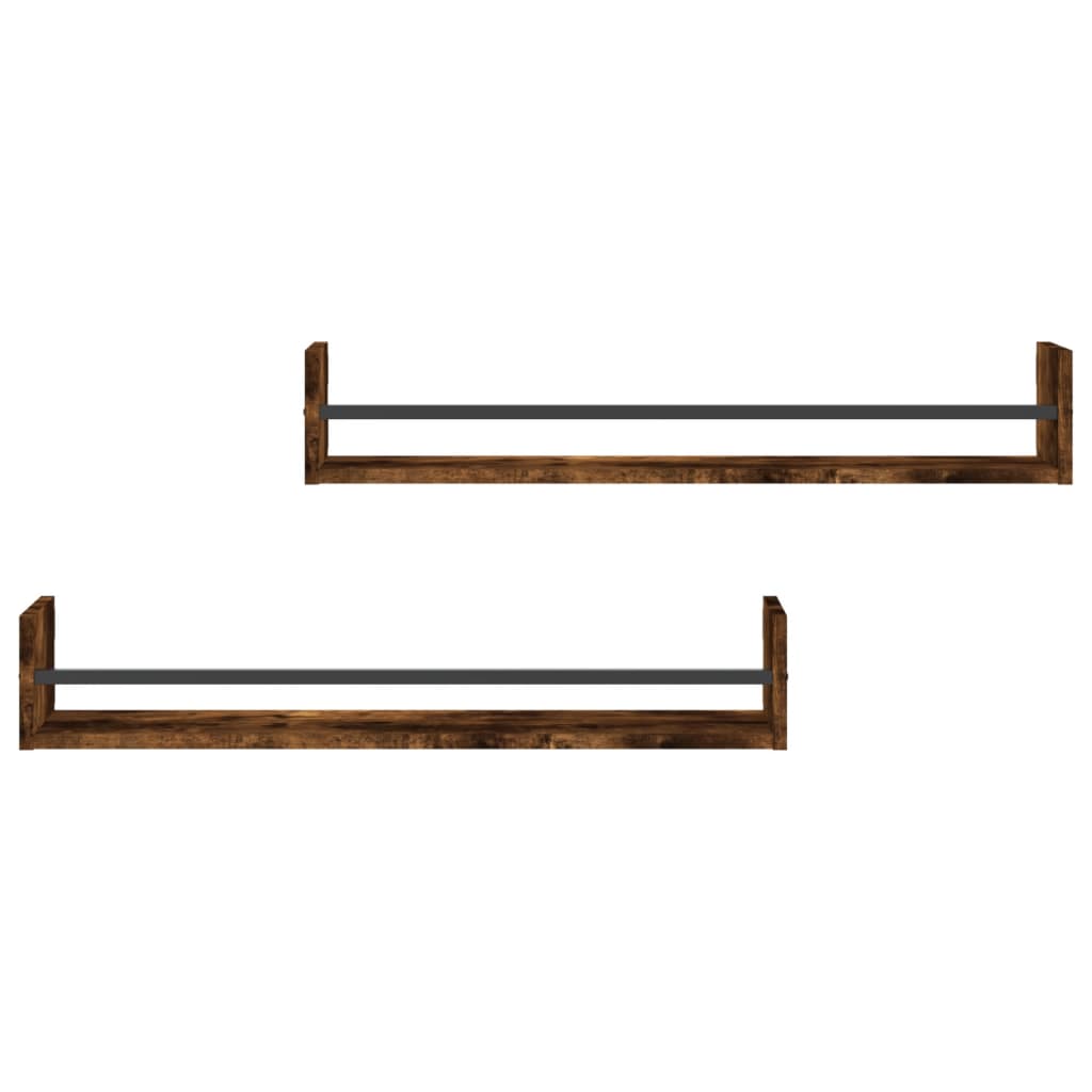 Étagères murales avec barres 2 pcs chêne fumé 80x16x14 cm Étagères murales & corniches vidaXL