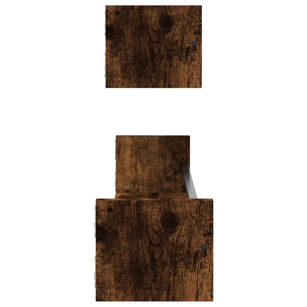 Étagères murales avec barres 2 pcs chêne fumé 80x16x14 cm Étagères murales & corniches vidaXL