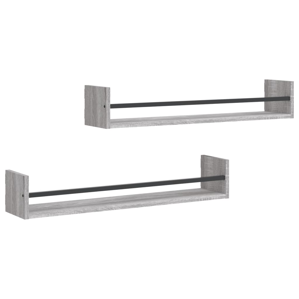 Étagères murales avec barres 2 pcs sonoma gris 80x16x14 cm Étagères murales & corniches vidaXL