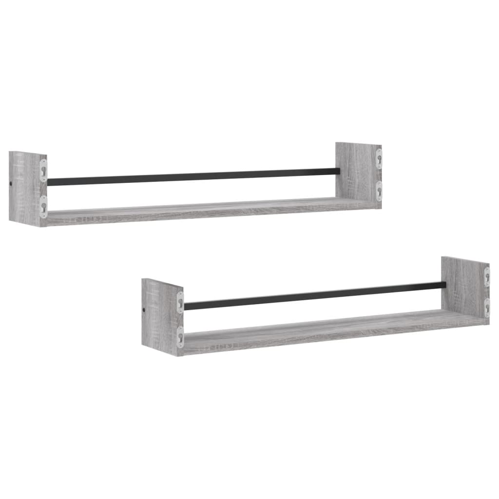 Étagères murales avec barres 2 pcs sonoma gris 80x16x14 cm Étagères murales & corniches vidaXL