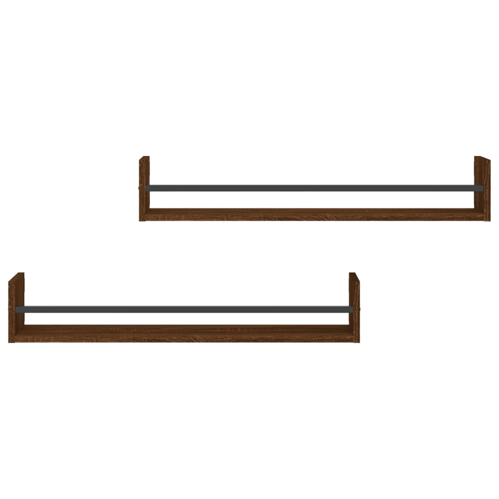 Étagères murales avec barres 2 pcs chêne marron 80x16x14 cm - XIOS