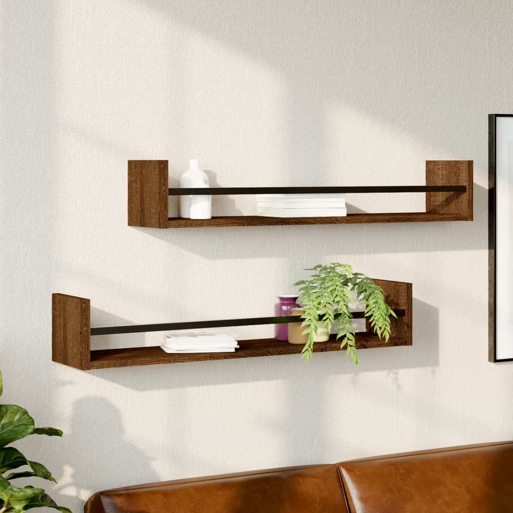Étagères murales avec barres 2 pcs chêne marron 80x16x14 cm - XIOS