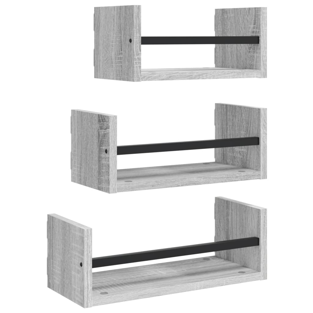 Ensemble d'étagères murales avec barres 3 pcs sonoma gris - XIOS