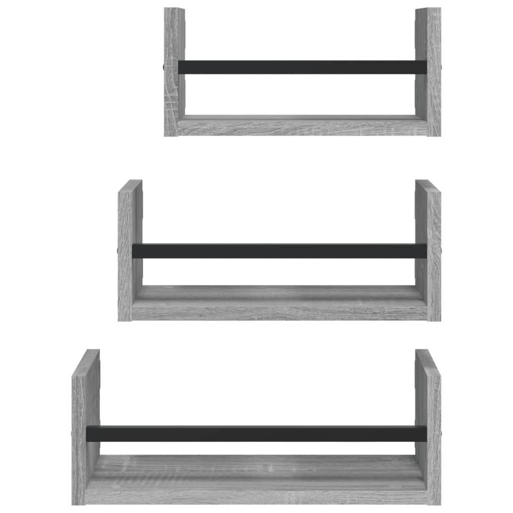 Ensemble d'étagères murales avec barres 3 pcs sonoma gris - XIOS