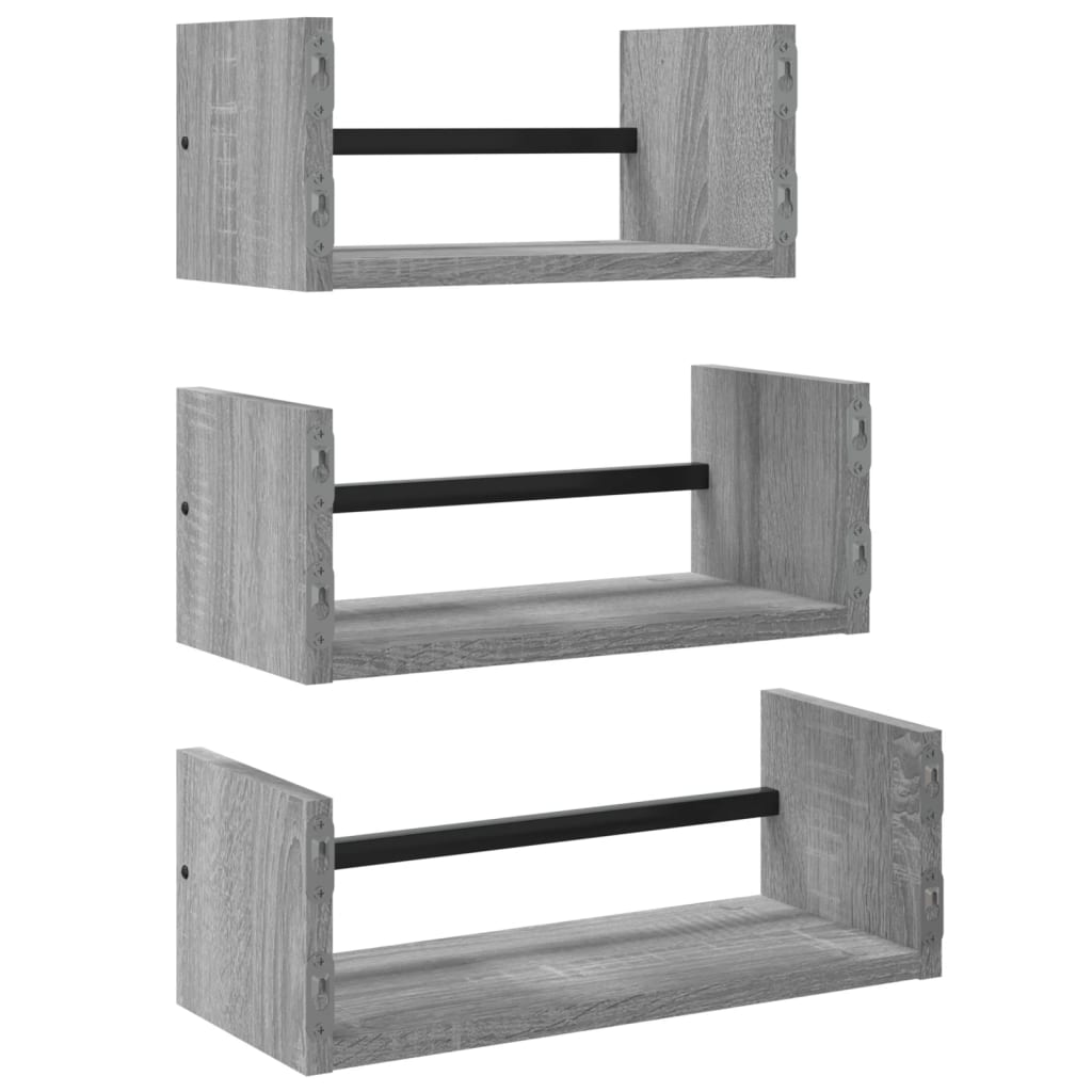 Ensemble d'étagères murales avec barres 3 pcs sonoma gris - XIOS