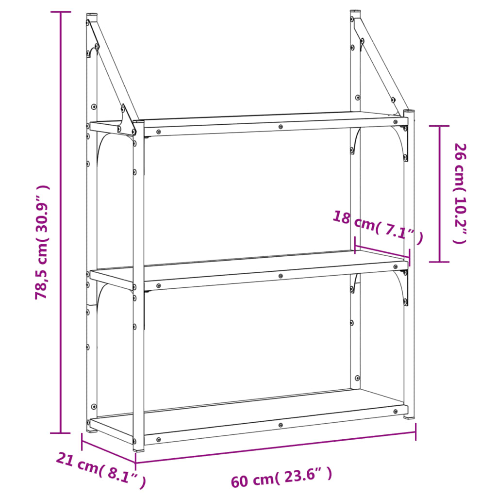 Étagère murale 3 niveaux sonoma gris 60x21x78,5 cm - XIOS