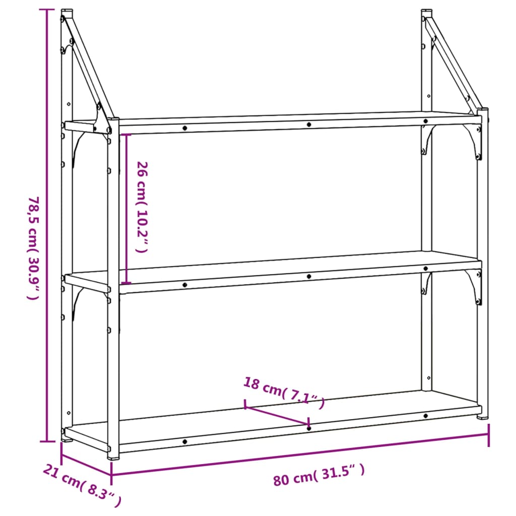 Étagère murale 3 niveaux chêne sonoma 80x21x78,5 cm - XIOS