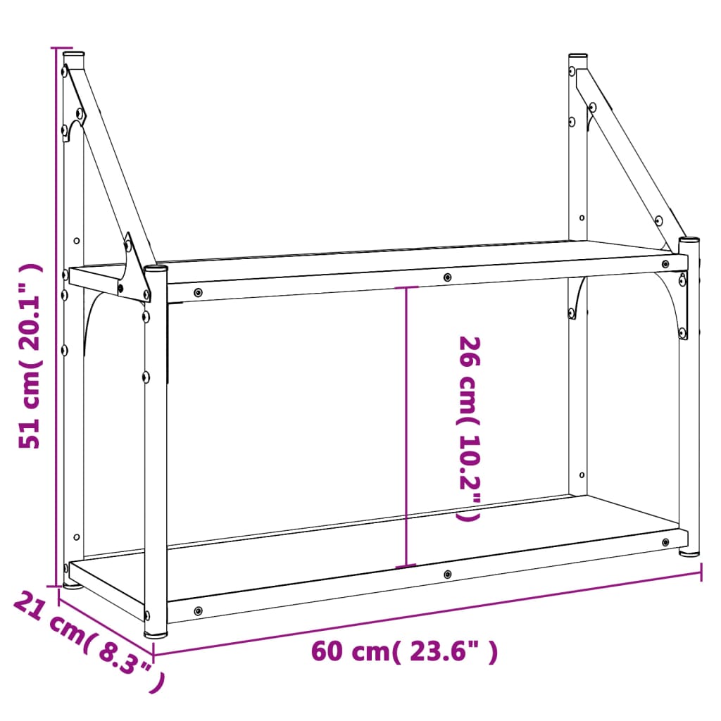Étagère murale 2 niveaux chêne fumé 60x21x51 cm - XIOS