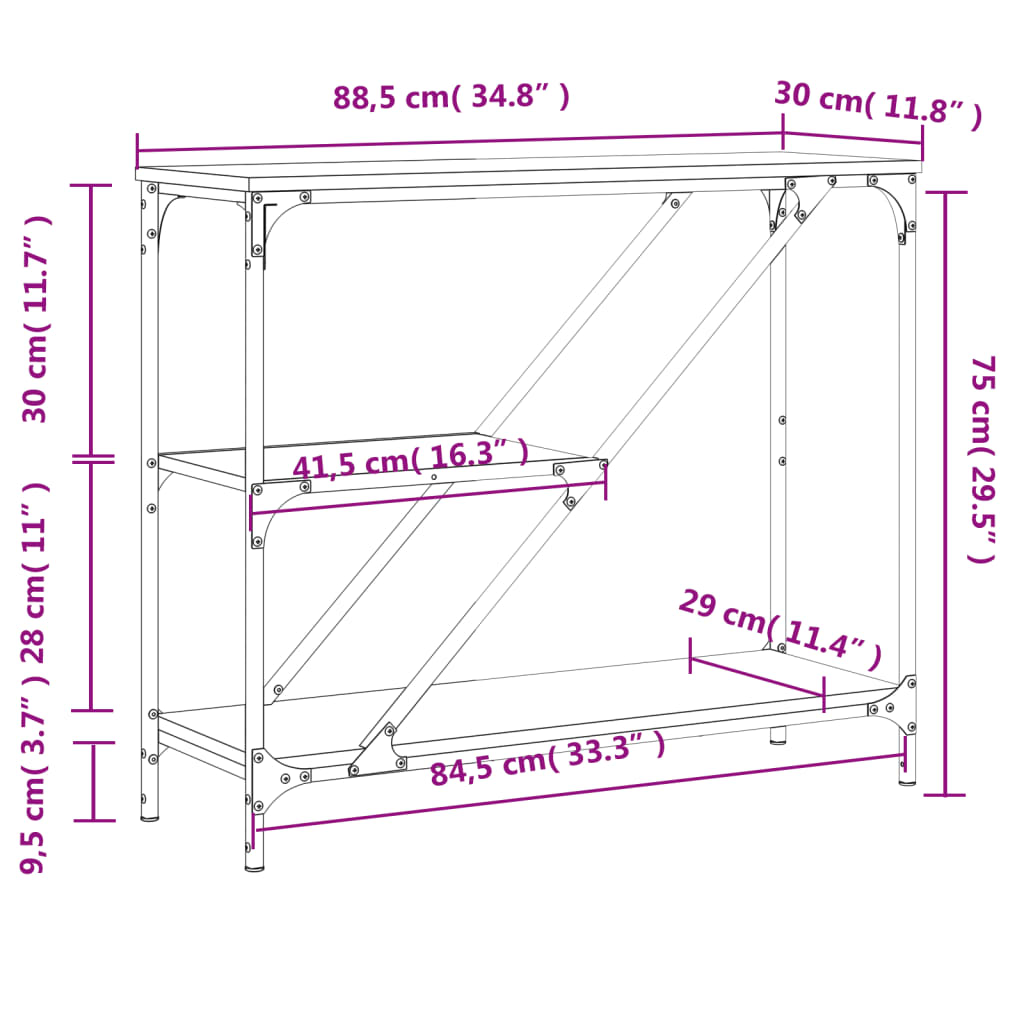 Table console chêne fumé 88,5x30x75 cm bois d'ingénierie - XIOS