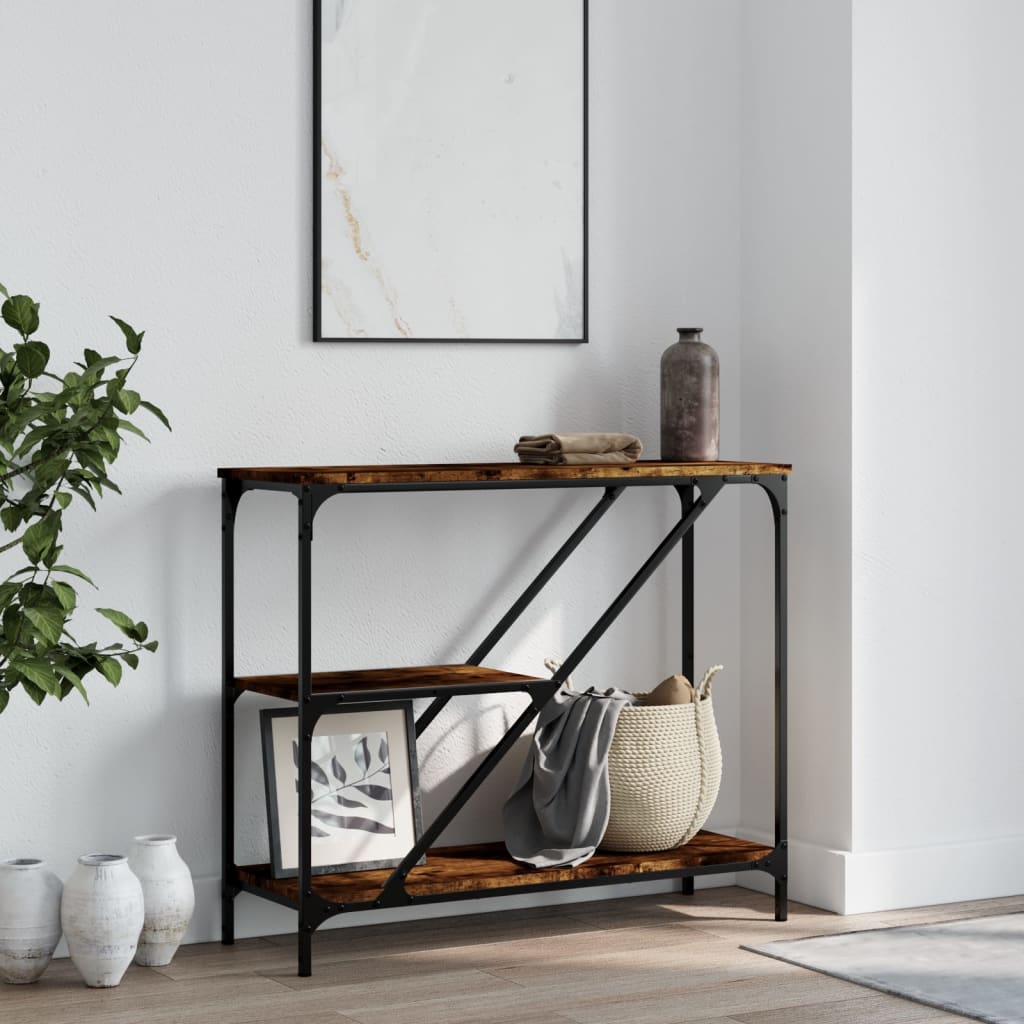 Table console chêne fumé 88,5x30x75 cm bois d'ingénierie - XIOS