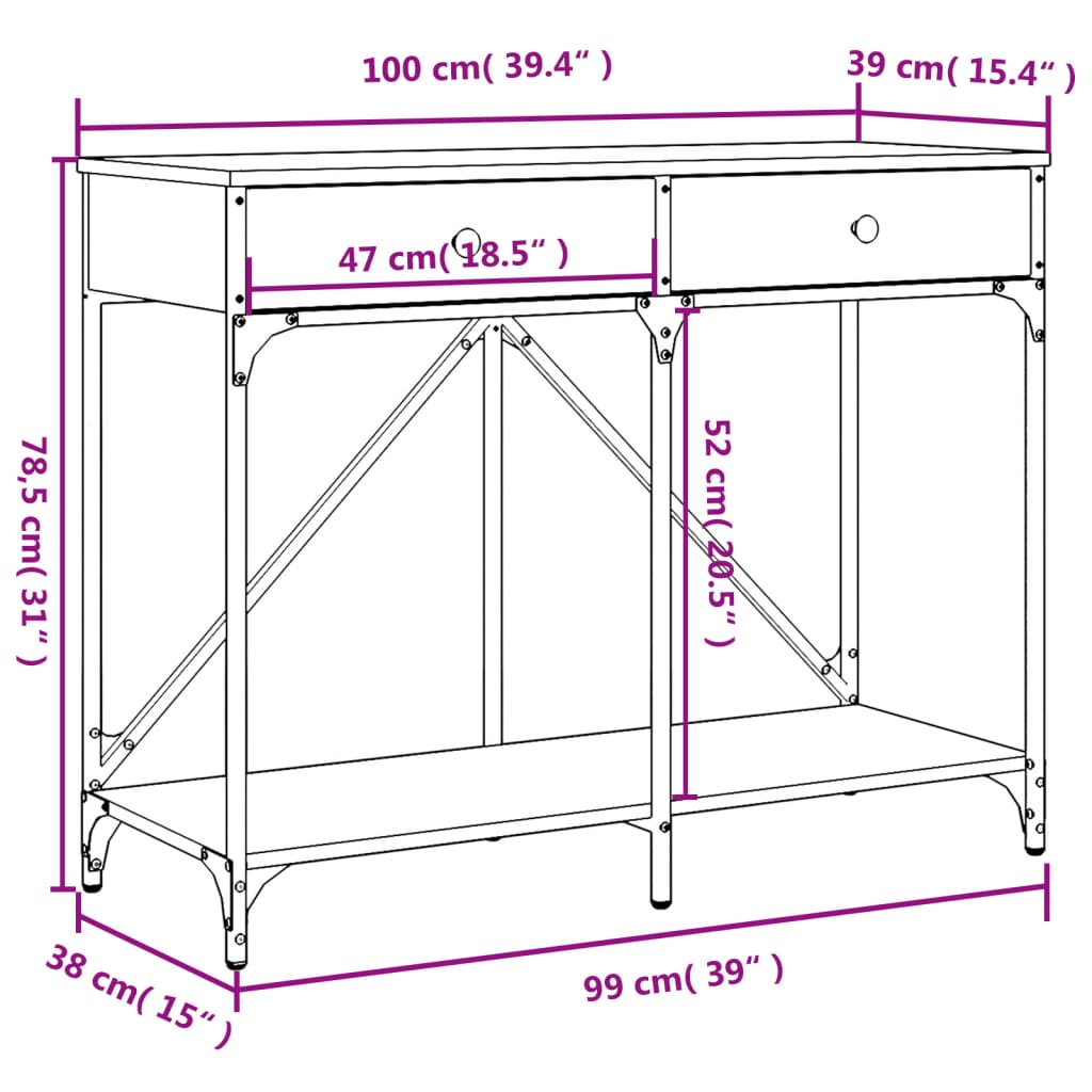 Table console chêne fumé 100x39x78,5 cm bois d'ingénierie - XIOS