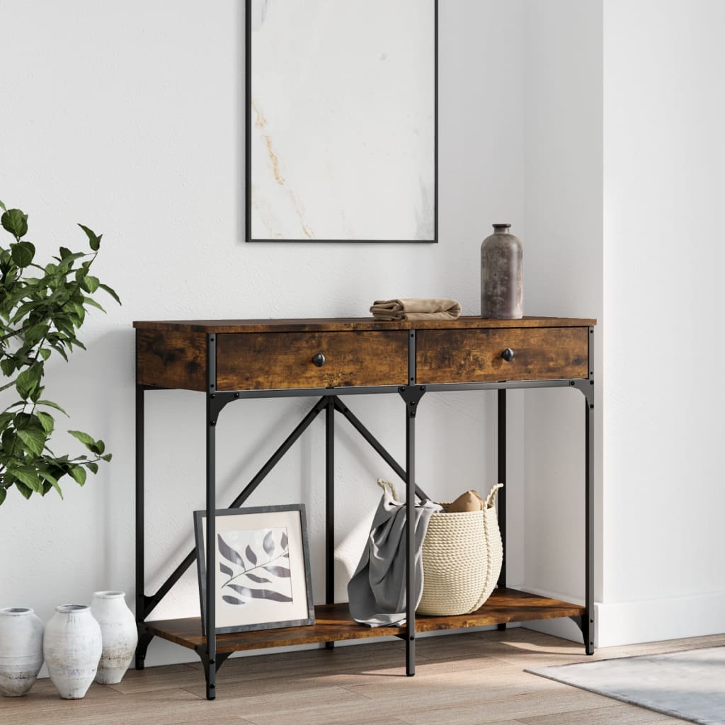 Table console chêne fumé 100x39x78,5 cm bois d'ingénierie - XIOS