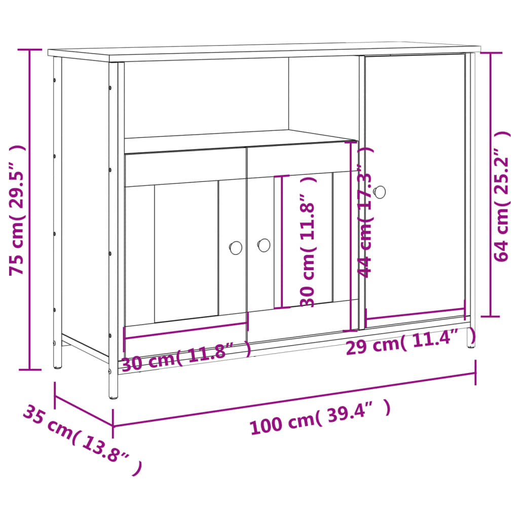 Buffet chêne sonoma 100x35x75 cm bois d'ingénierie